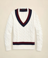 Vintage-Inspired Tennis V-Neck Sweater in Supima® Cotton