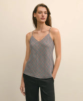 V-Neck Glen Plaid Print Camisole in Washable Silk Charmeuse