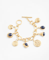 Gold-Plated Crest and Cabochon Charm Bracelet
