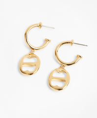 Gold-Plated BB-Link Chain-Drop Hoop Earrings
