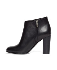 Short Leather Stacked Heel Booties