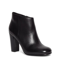 Short Leather Stacked Heel Booties