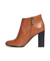 Short Leather Stacked Heel Booties