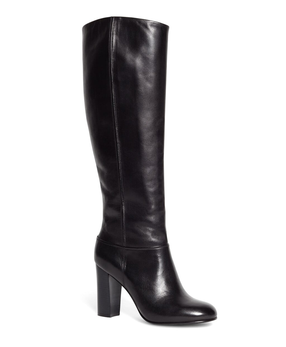 Tall Leather Stacked Heel Boots