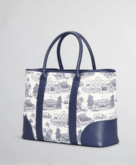 Leather-Trimmed Toile Canvas Tote Bag