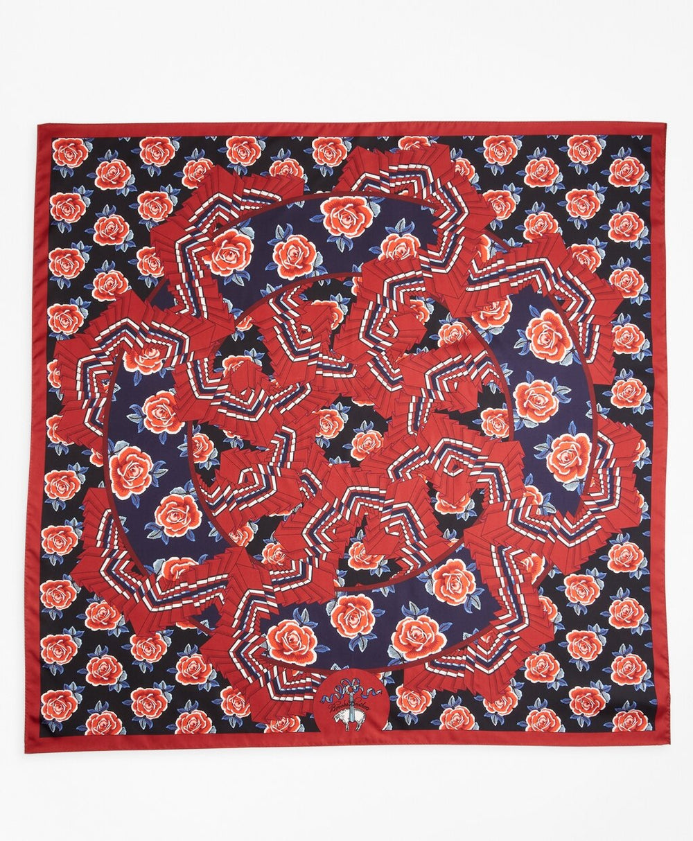 Rose-Print Silk Square Scarf