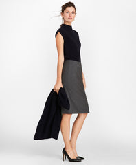 Pinstripe Stretch Wool Faux Wrap Skirt