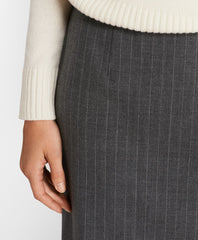 Pinstripe Stretch Wool Faux Wrap Skirt