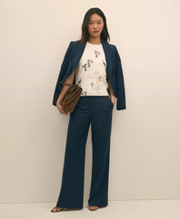 Wool Blend Hopsack Wide-Leg Pants