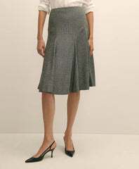 Wool-Blend Pleated Herringbone Skirt