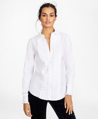 Non-Iron Tailored Fit Cotton Dobby Ruffled Tuxedo Shirt