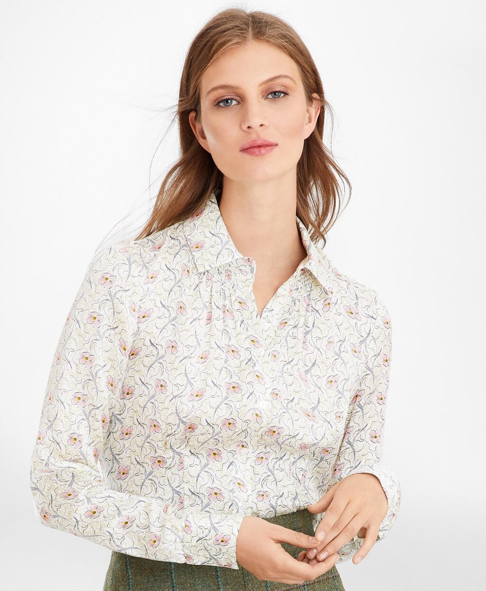Floral-Print Silk Satin Blouse