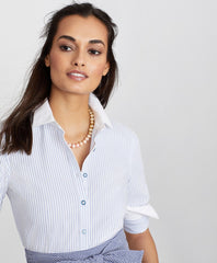 Non-Iron Striped Supima® Cotton Dobby Contrast-Collar Fitted Shirt