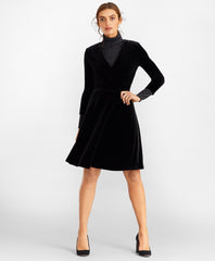 Velvet Faux Wrap Dress