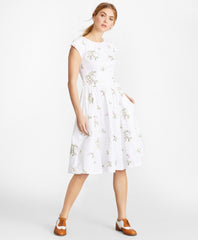 Floral-Embroidered Plaid Jacquard Cotton Dress