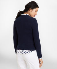 Grosgrain-Trimmed Supima® Cotton Cable-Knit Sweater