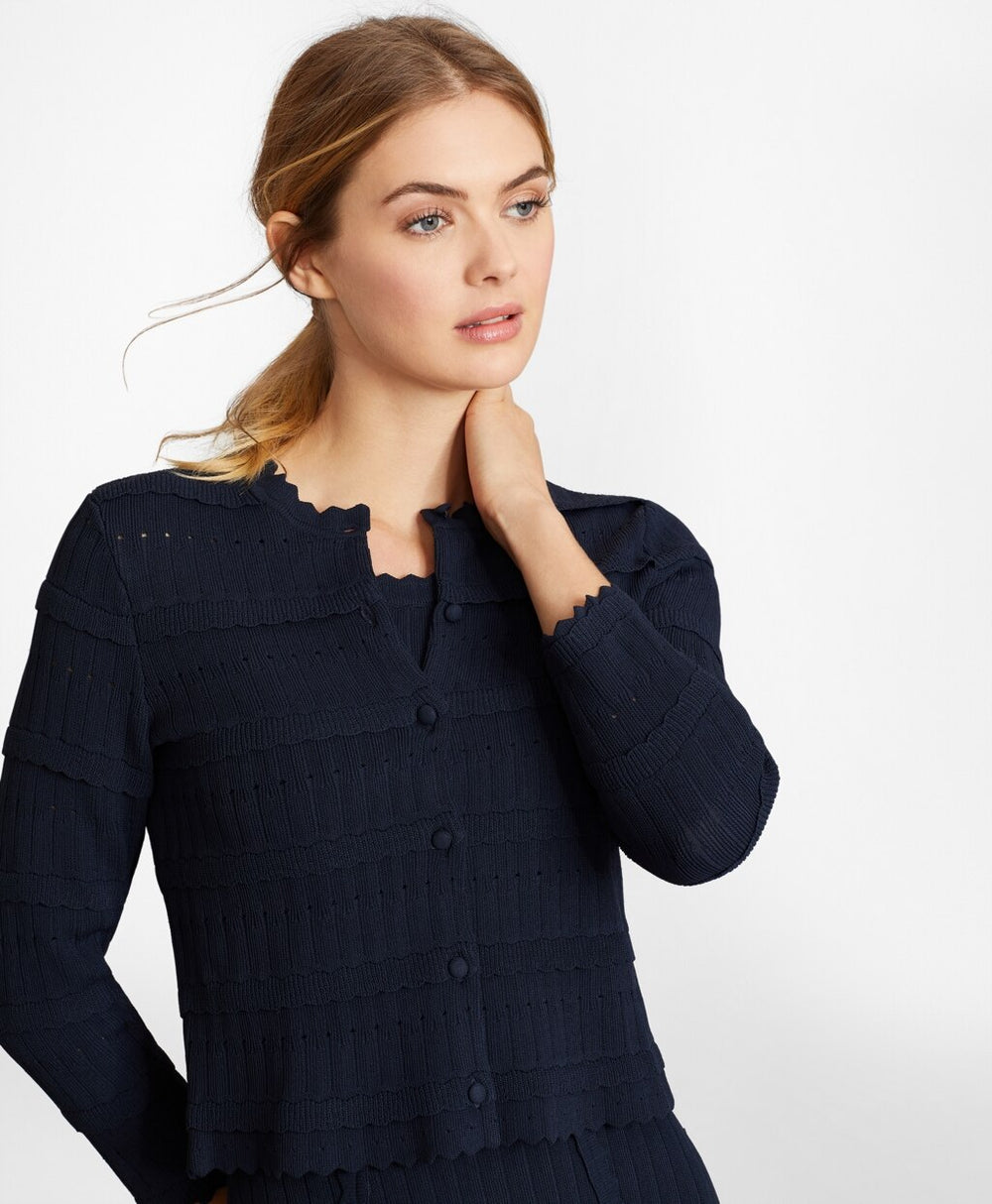 Scalloped-Trim Rib-Knit Cropped Cardigan
