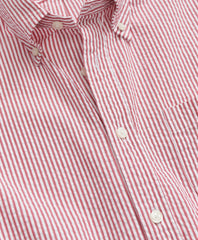 Washed Cotton Seersucker Button-Down Collar Stripe Short-Sleeve Sport Shirt