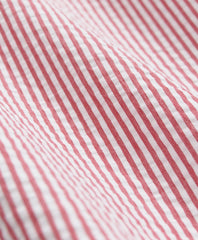 Washed Cotton Seersucker Button-Down Collar Stripe Short-Sleeve Sport Shirt