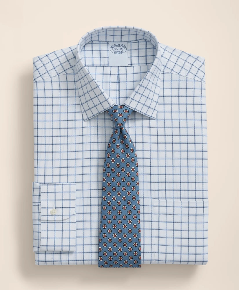 Windowpane Dress Shirt Brooks Brothers Explorer Collection Non-Iron Twill Ainsley Collar