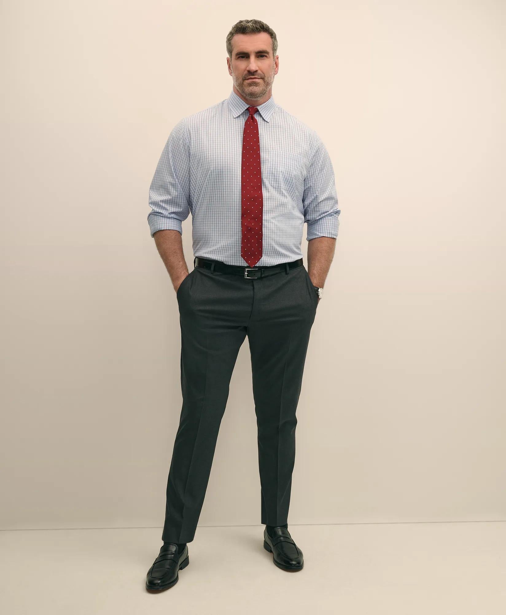 Big & Tall Stretch Cotton Broadcloth Non-Iron Ainsley Collar Glen Plaid Dress Shirt