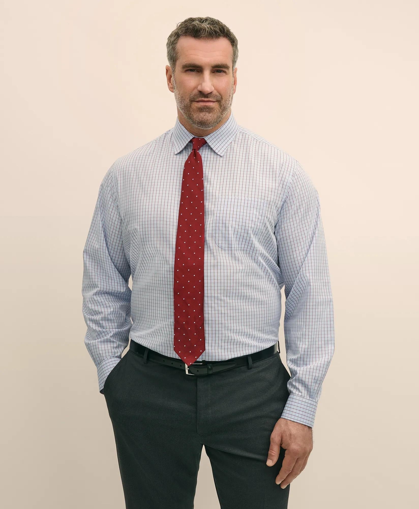 Big & Tall Stretch Cotton Broadcloth Non-Iron Ainsley Collar Glen Plaid Dress Shirt