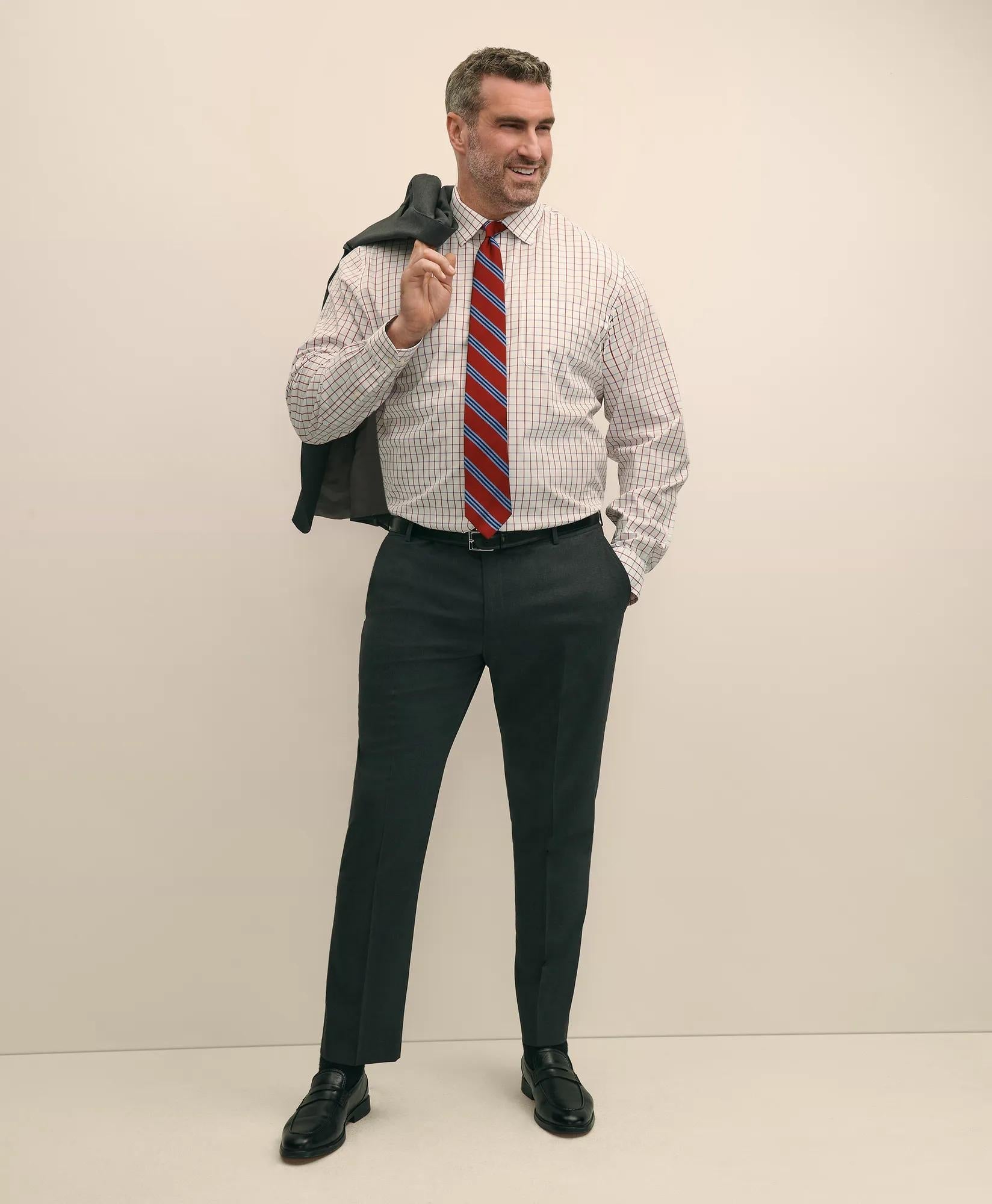 Windowpane Dress Shirt Big & Tall Stretch Cotton Broadcloth Non-Iron Ainsley Collar