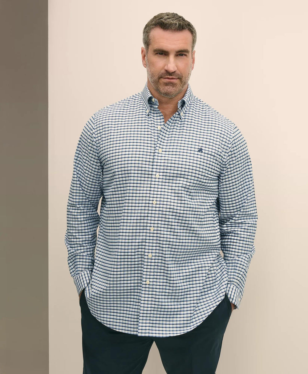 Checked Shirt Big & Tall Stretch Cotton Non-Iron Oxford Polo Button Down Collar
