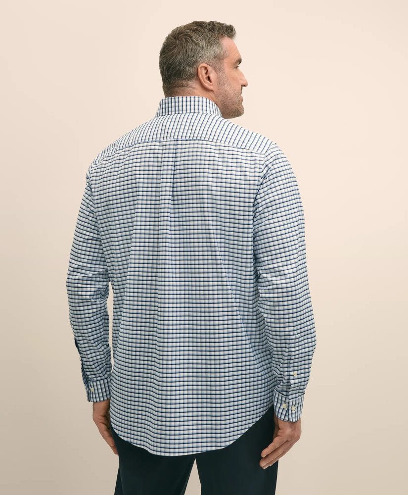 Checked Shirt Big & Tall Stretch Cotton Non-Iron Oxford Polo Button Down Collar