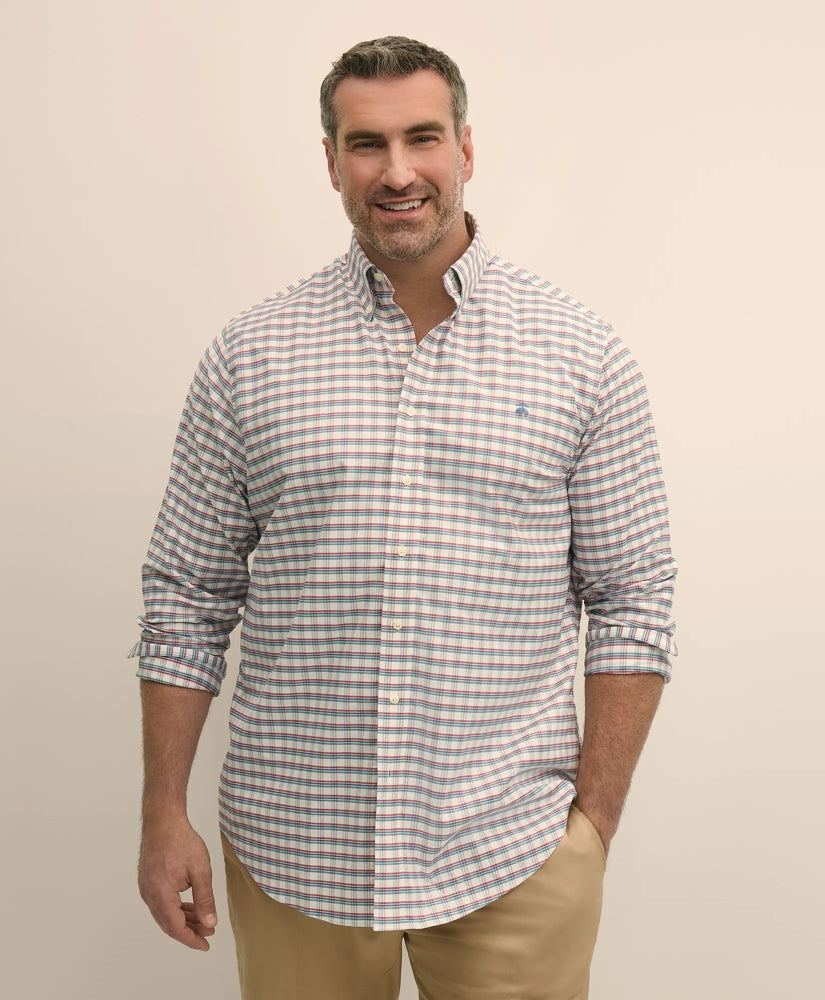 Checked Shirt Big & Tall Stretch Cotton Non-Iron Oxford Polo Button Down Collar