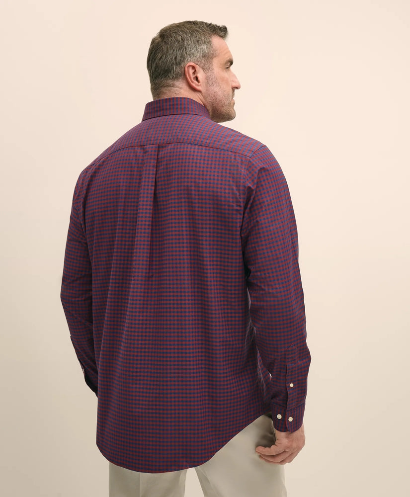 Gingham Shirt Big & Tall Stretch Cotton Non-Iron Oxford Polo Button Down Collar