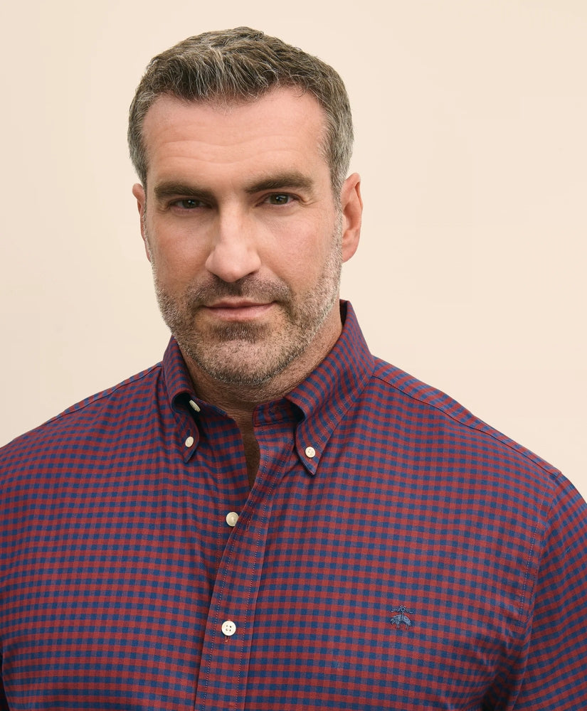 Gingham Shirt Big & Tall Stretch Cotton Non-Iron Oxford Polo Button Down Collar