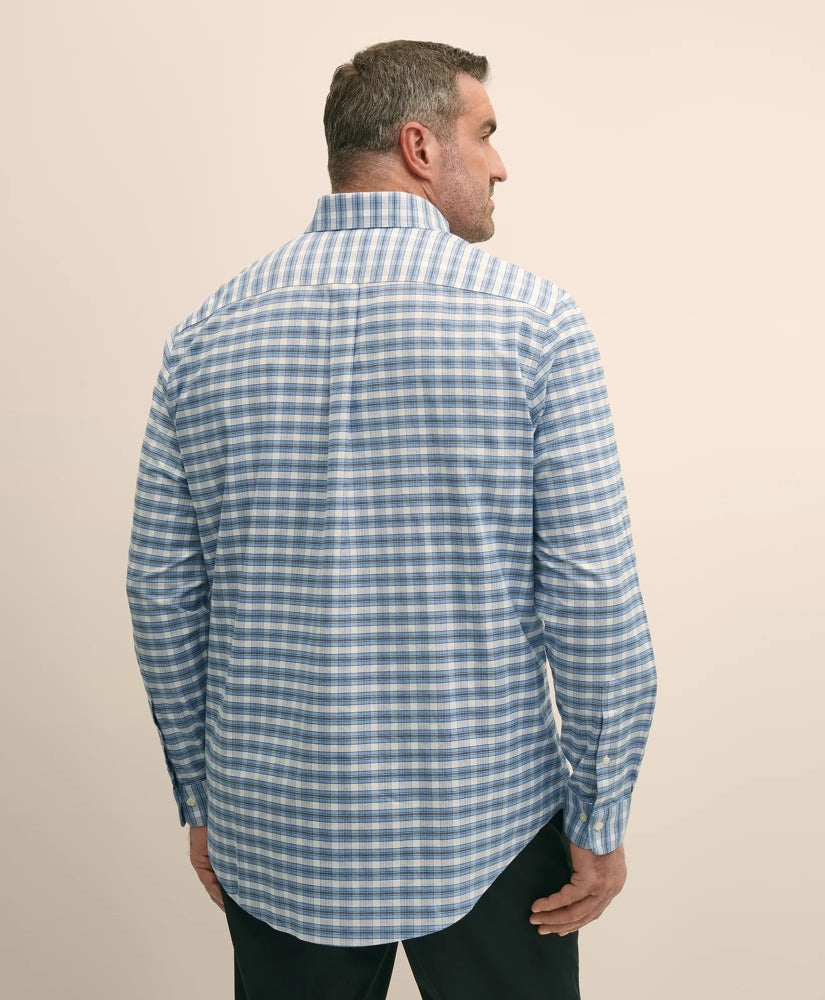 Big & Tall Stretch Cotton Non-Iron Oxford Polo Button Down Collar Outline Check Shirt