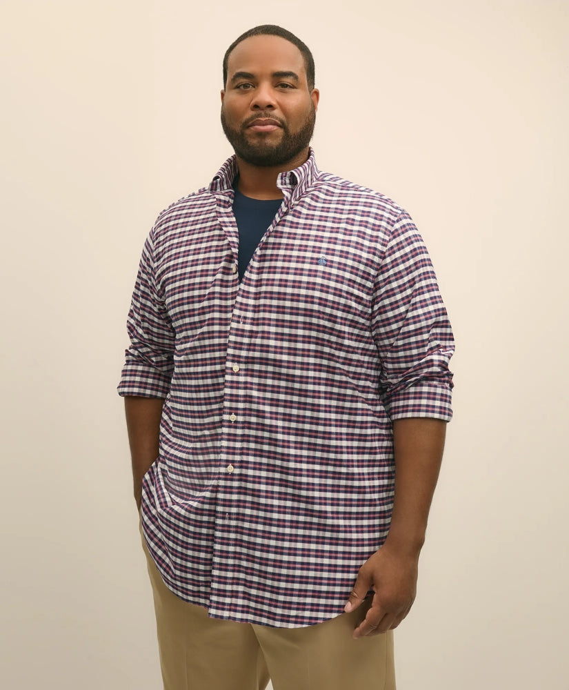 Outline Check Shirt Big & Tall Stretch Cotton Non-Iron Oxford Polo Button Down Collar