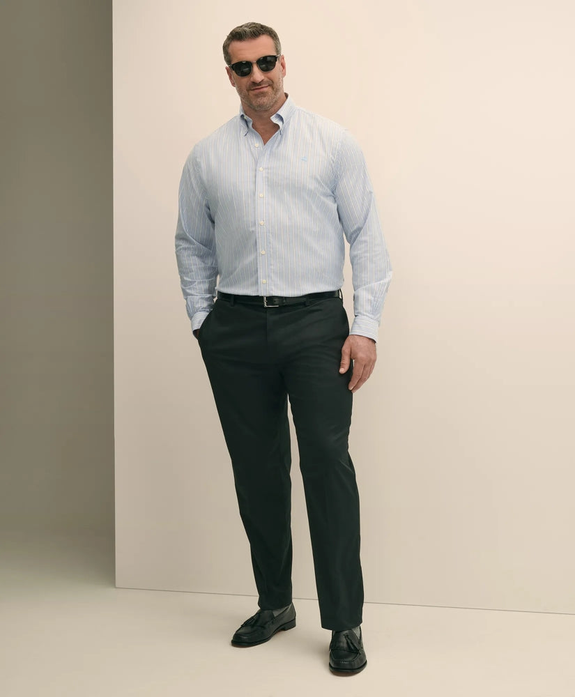 Big & Tall Stretch Cotton Non-Iron Oxford Polo Button Down Collar Outline Stripe Shirt