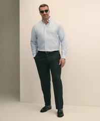 Big & Tall Stretch Cotton Non-Iron Oxford Polo Button Down Collar Outline Stripe Shirt