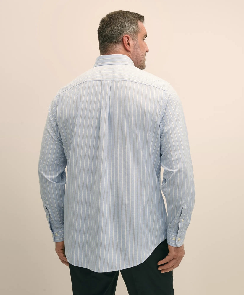 Big & Tall Stretch Cotton Non-Iron Oxford Polo Button Down Collar Outline Stripe Shirt