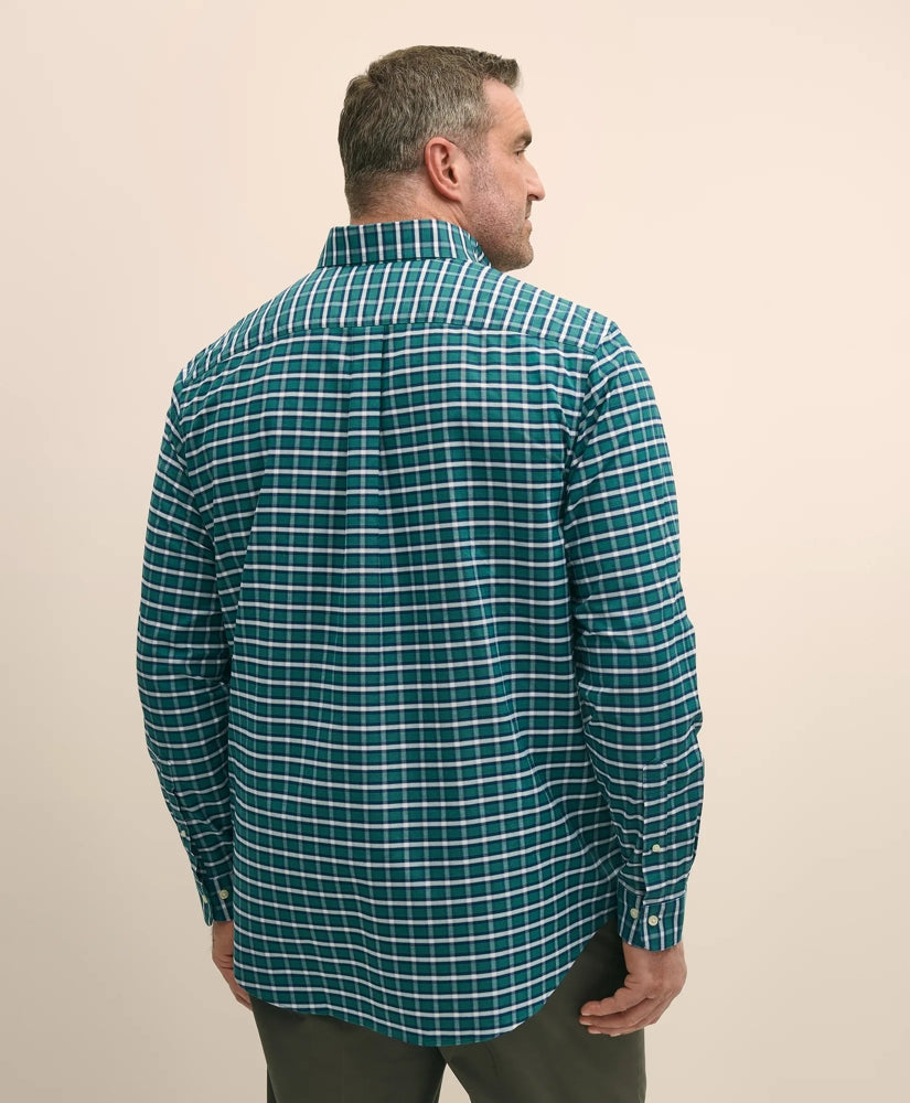 Big & Tall Stretch Cotton Non-Iron Oxford Polo Button Down Collar Plaid Shirt