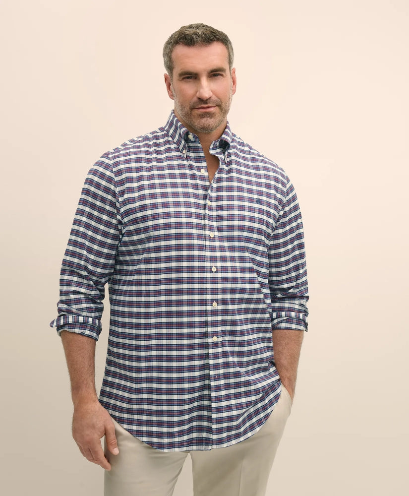 Royal Stewart Tartan Shirt Big & Tall Stretch Cotton Non-Iron Oxford Polo Button Down Collar