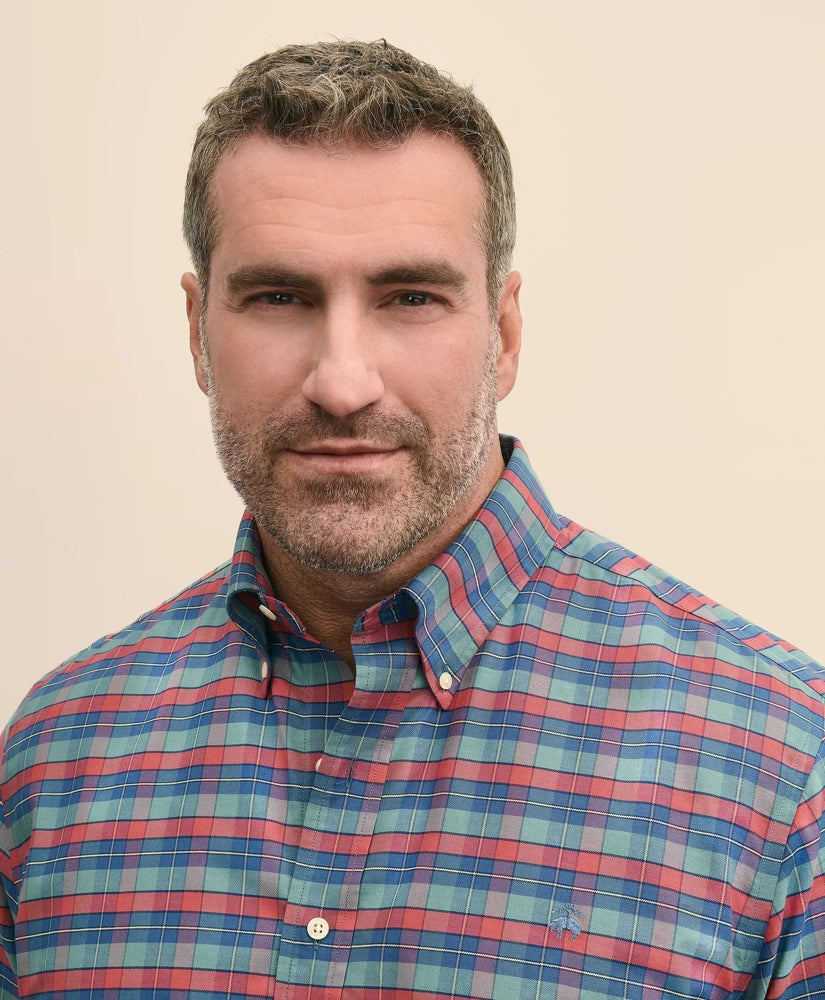 Tartan Shirt Big & Tall Stretch Cotton Non-Iron Oxford Polo Button Down Collar