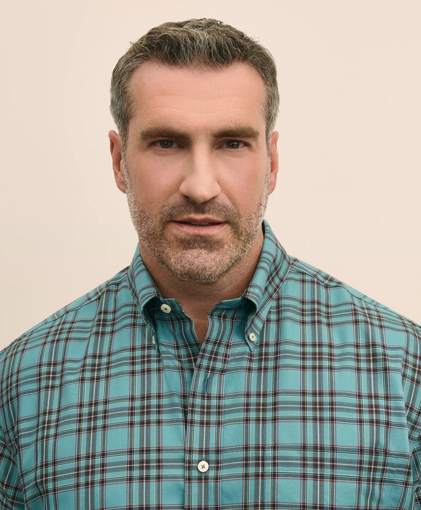 Big & Tall Stretch Cotton Non-Iron Twill Polo Button Down Collar Tartan Shirt