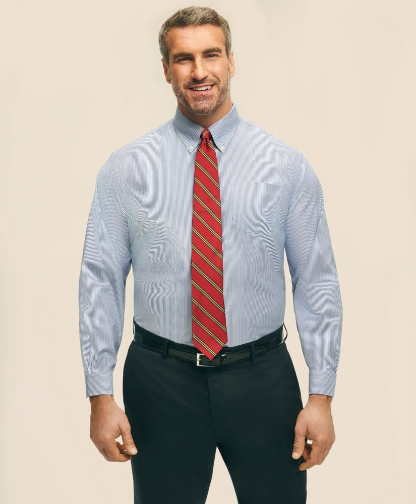 Big & Tall Stretch Supima® Cotton Non-Iron Pinpoint Oxford Button-Down Collar Candy Stripe Dress Shirt
