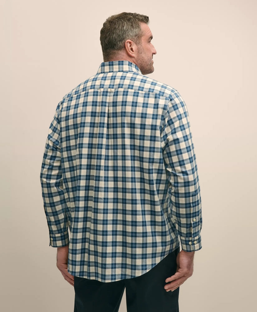 Big & Tall Stretch Supima® Cotton Non-Iron Twill Polo Button Down Plaid Sport Shirt