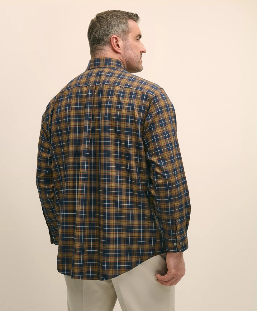 Plaid Sport Shirt Big & Tall Stretch Supima® Cotton Non-Iron Twill Polo Button Down