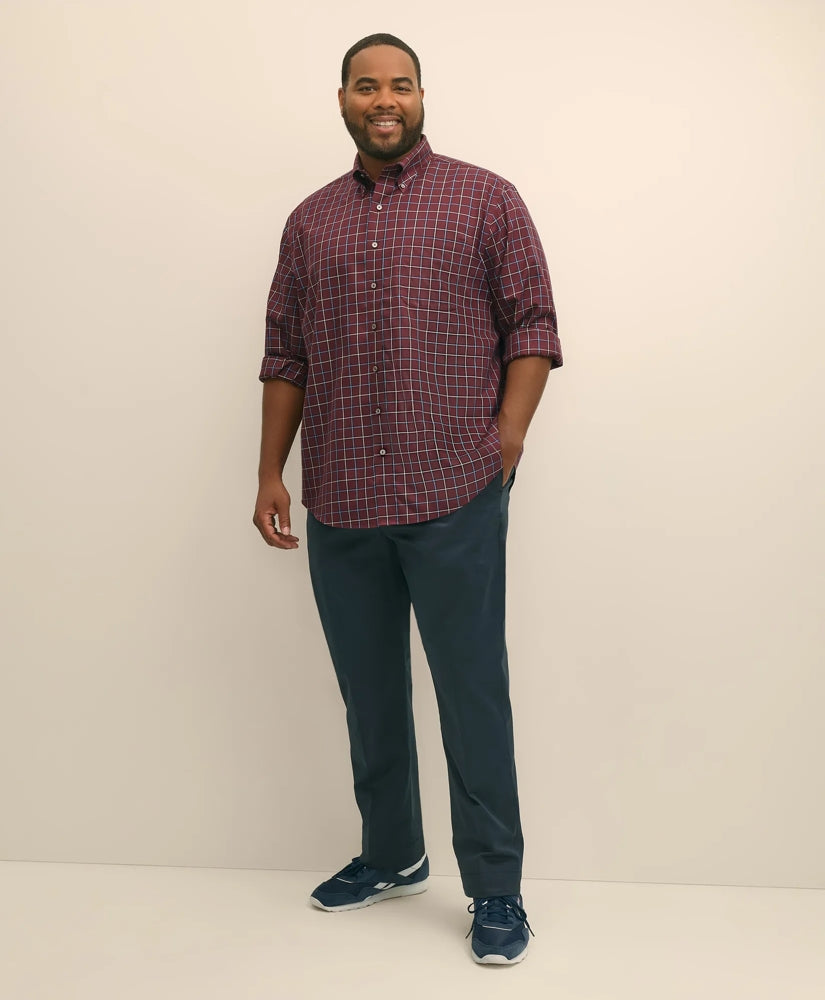 Windowpane Sport Shirt Big & Tall Stretch Supima® Cotton Non-Iron Twill Polo Button Down