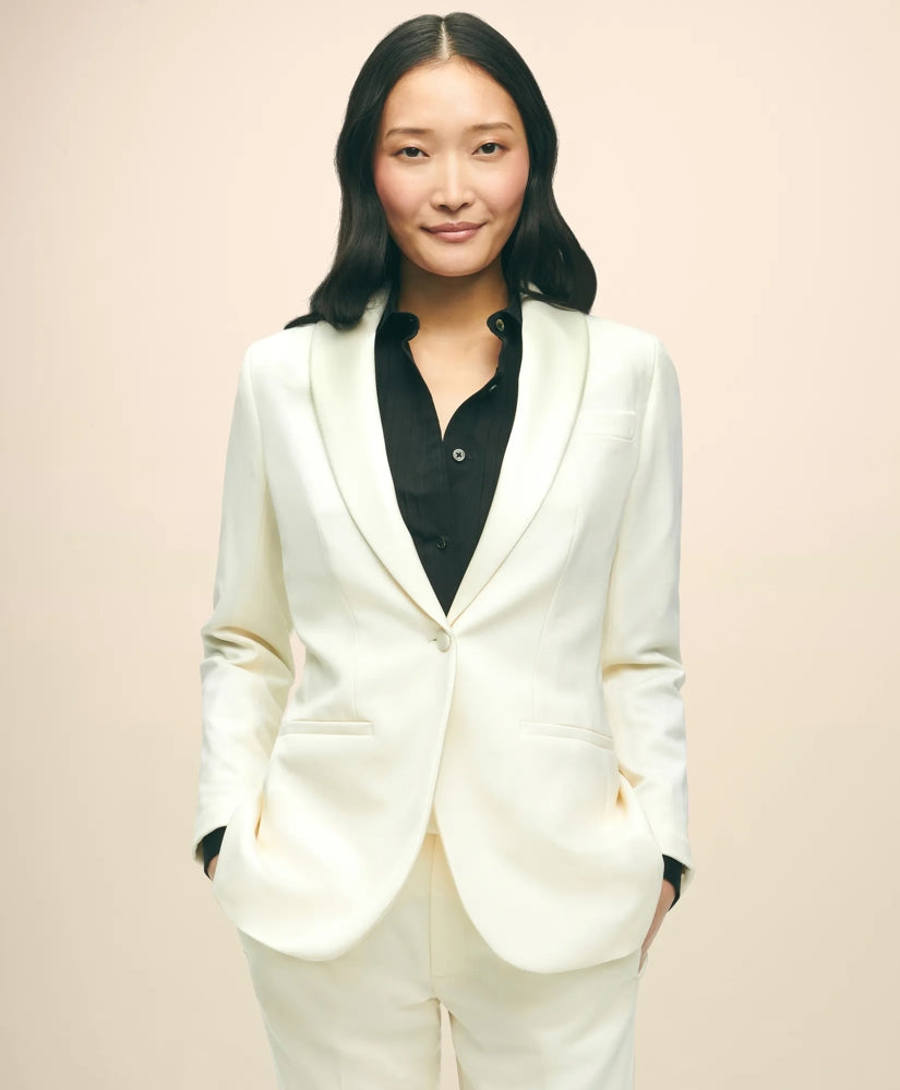 Black Fleece Peak Lapel Dinner Jacket in Merino Wool-Silk Faille