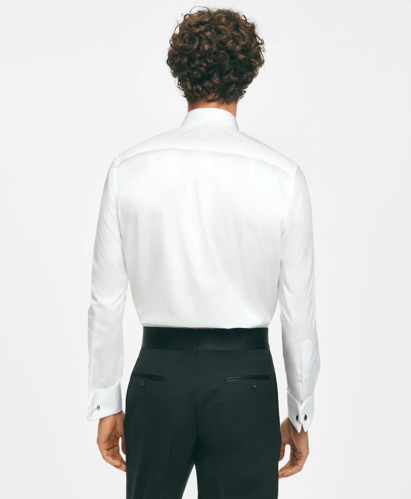 Black Fleece Pique Bib Londoner Collar Tuxedo Shirt in Sea Island Cotton