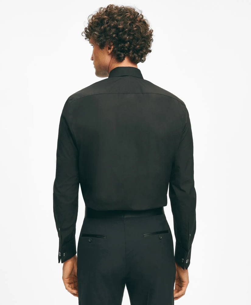 Black Fleece Pleated Londoner Collar Tuxedo Shirt in Sea Island Cotton