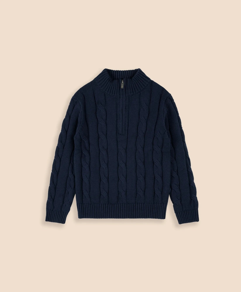 Boys Cotton Cable Knit Quarter-Zip Sweater
