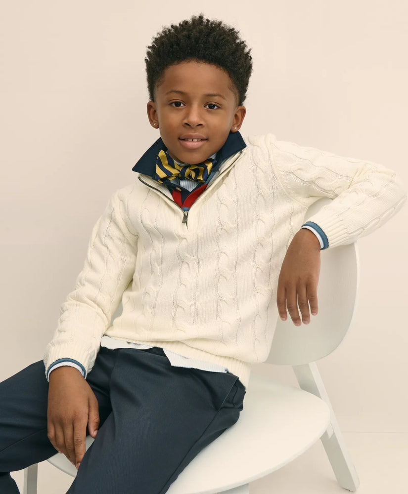 Boys Cotton Cable Knit Quarter-Zip Sweater